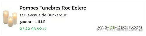 Avis de décès - Lille - Pompes Funebres Roc Eclerc