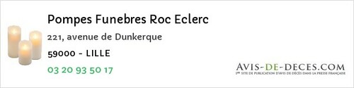 Avis de décès - Lille - Pompes Funebres Roc Eclerc