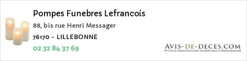 Avis de décès - Montigny - Pompes Funebres Lefrancois