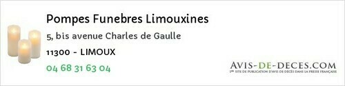 Avis de décès - Saissac - Pompes Funebres Limouxines