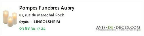 Avis de décès - Gundershoffen - Pompes Funebres Aubry