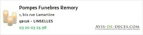 Avis de décès - Valenciennes - Pompes Funebres Remory