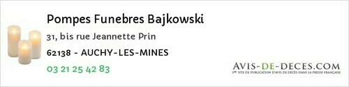 Avis de décès - Fouquières-lès-Lens - Pompes Funebres Bajkowski