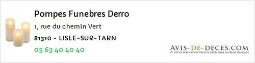 Avis de décès - Trébas - Pompes Funebres Derro