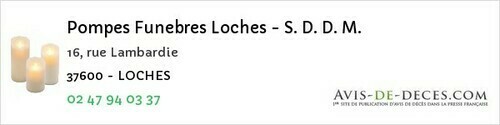 Avis de décès - La Membrolle-Sur-Choisille - Pompes Funebres Loches - S. D. D. M.