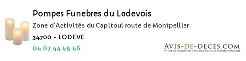 Avis de décès - Vic-la-Gardiole - Pompes Funebres du Lodevois
