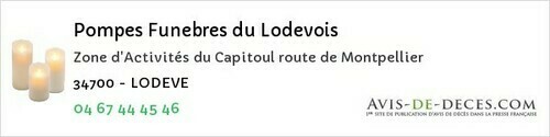 Avis de décès - Saint-Clément-De-Rivière - Pompes Funebres du Lodevois