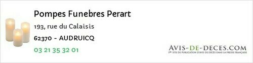 Avis de décès - Dourges - Pompes Funebres Perart