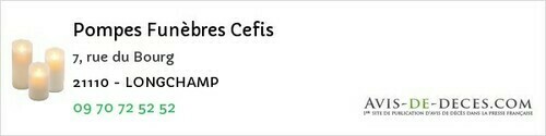 Avis de décès - Longchamp - Pompes Funèbres Cefis