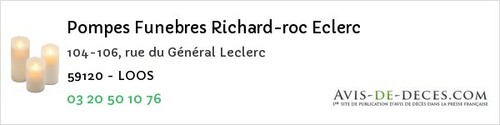 Avis de décès - Loos - Pompes Funebres Richard-roc Eclerc