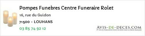 Avis de décès - Ciry-le-Noble - Pompes Funebres Centre Funeraire Rolet