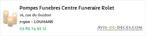 Avis de décès - L'abergement-Sainte-Colombe - Pompes Funebres Centre Funeraire Rolet
