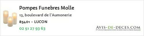 Avis de décès - Foussais-Payré - Pompes Funebres Molle