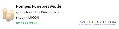Avis de décès - La Pommeraie-Sur-Sèvre - Pompes Funebres Molle