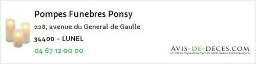 Avis de décès - Villeneuve-lès-Béziers - Pompes Funebres Ponsy