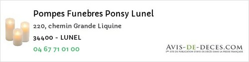 Avis de décès - Villeneuve-lès-Maguelone - Pompes Funebres Ponsy Lunel