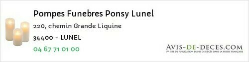 Avis de décès - Lunel - Pompes Funebres Ponsy Lunel