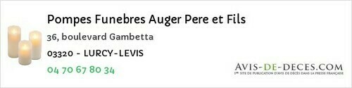 Avis de décès - Bressolles - Pompes Funebres Auger Pere et Fils
