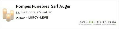 Avis de décès - Vieure - Pompes Funèbres Sarl Auger