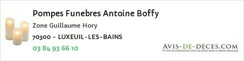 Avis de décès - Lavoncourt - Pompes Funebres Antoine Boffy