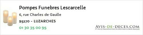 Avis de décès - Viarmes - Pompes Funebres Lescarcelle