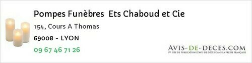 Avis de décès - Sain-Bel - Pompes Funèbres Ets Chaboud et Cie