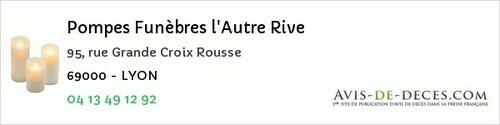 Avis de décès - Condrieu - Pompes Funèbres l'Autre Rive