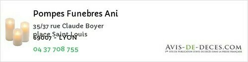 Avis de décès - Saint-Pierre-La-Palud - Pompes Funebres Ani