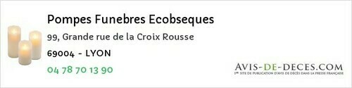 Avis de décès - Albigny-sur-Saône - Pompes Funebres Ecobseques