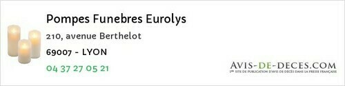 Avis de décès - Chaponost - Pompes Funebres Eurolys