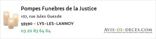 Avis de décès - Monchecourt - Pompes Funebres de la Justice