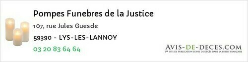 Avis de décès - Quiévrechain - Pompes Funebres de la Justice