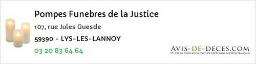 Avis de décès - Steenwerck - Pompes Funebres de la Justice