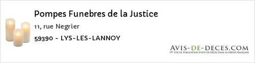 Avis de décès - Lys Les Lannoy - Pompes Funebres de la Justice