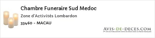 Avis de décès - Cadarsac - Chambre Funeraire Sud Medoc