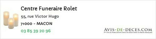 Avis de décès - Mâcon - Centre Funeraire Rolet