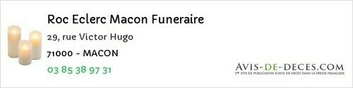 Avis de décès - Mâcon - Roc Eclerc Macon Funeraire
