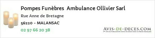 Avis de décès - Locmariaquer - Pompes Funèbres Ambulance Ollivier Sarl