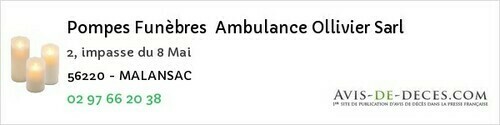 Avis de décès - Remungol - Pompes Funèbres Ambulance Ollivier Sarl