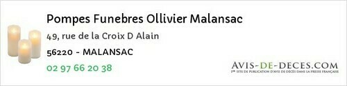 Avis de décès - Roudouallec - Pompes Funebres Ollivier Malansac