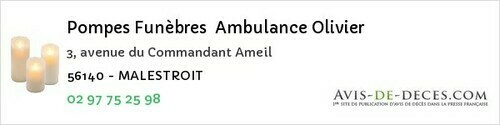 Avis de décès - Erdeven - Pompes Funèbres Ambulance Olivier