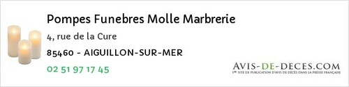 Avis de décès - Bellevigny (ex Belleville-Sur-Vie) - Pompes Funebres Molle Marbrerie