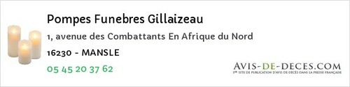 Avis de décès - Saint-Laurent-De-Belzagot - Pompes Funebres Gillaizeau