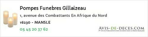 Avis de décès - Épenède - Pompes Funebres Gillaizeau