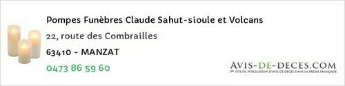 Avis de décès - Charbonnier-les-Mines - Pompes Funèbres Claude Sahut-sioule et Volcans