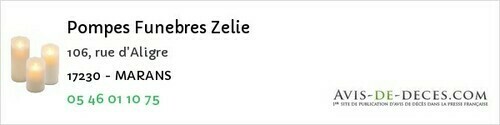 Avis de décès - Marignac - Pompes Funebres Zelie