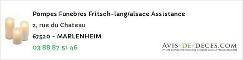 Avis de décès - Dinsheim-sur-Bruche - Pompes Funebres Fritsch-lang/alsace Assistance