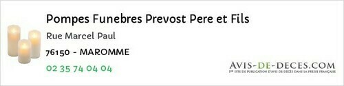 Avis de décès - Barentin - Pompes Funebres Prevost Pere et Fils
