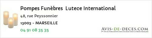 Avis de décès - Cornillon-Confoux - Pompes Funèbres Lutece International