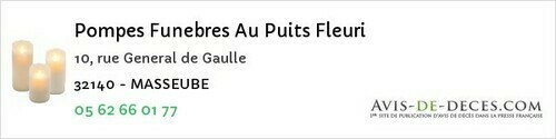 Avis de décès - Belloc-Saint-Clamens - Pompes Funebres Au Puits Fleuri